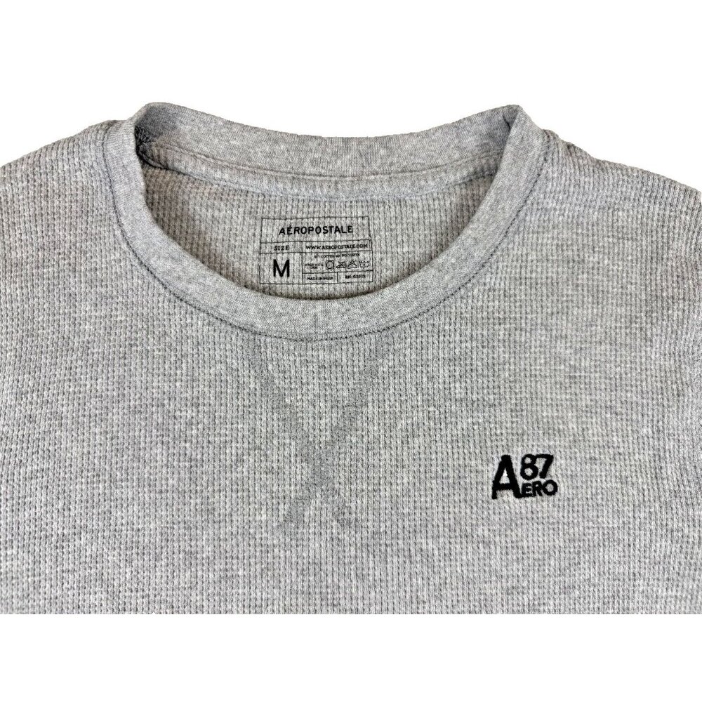 Aeropostale Boys Waffle Knit Thermal Shirt Gray Long Sleeve Size M